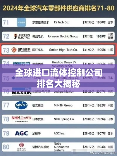 全球进口流体控制公司排名大揭秘